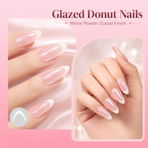 Image of Beetles French Manicure Kit - Pearl Glaze Milky White and Pink Gel Polish with Mirror Powder&French Tip Stickers, UV LED Soak Off Gel for Glazed Donut Nails and French Manicure Look