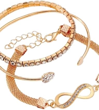 Tara N Tripti Designs - TNTWomen's Infinity Bangle Bracelet Set, Cubic Zirconia Beads, Gold Finish, Pack of 3, Anti-Tarnish