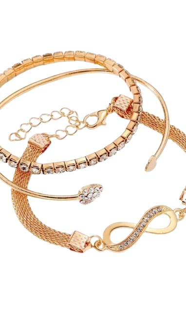 Tara N Tripti Designs - TNTWomen's Infinity Bangle Bracelet Set, Cubic Zirconia Beads, Gold Finish, Pack of 3, Anti-Tarnish
