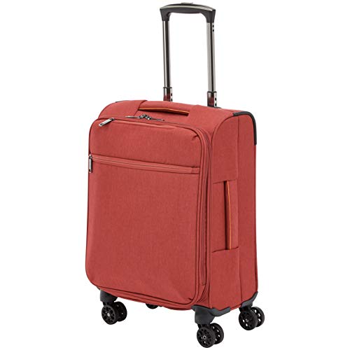 AmazonBasics Belltown, Softside Expandable Luggage Spinner Suitcase with Wheels, 21 Inch, Red