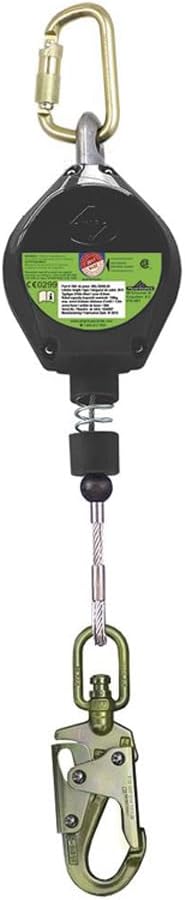 PEAKWORKS Fall Protection Self Retracting Lifeline (SRL) with Galvanized Steel Cable, Snap Hook, 10 ft. Length, Green, V845533010LE