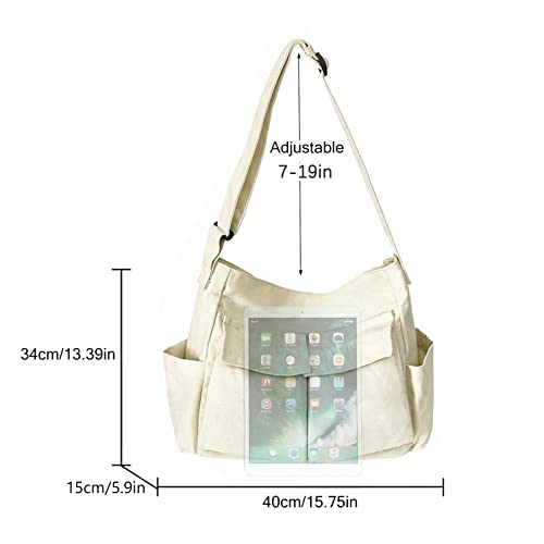 Image of Blostirno Canvas Messenger Bag Large Hobo Crossbody Bag with Multiple Pockets Shoulder Tote Bags for Women and Men