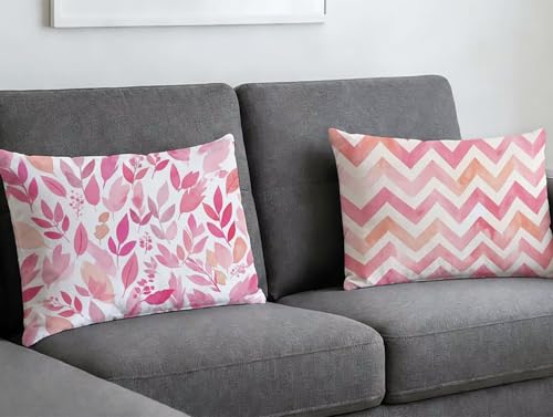 Housse de coussin rose velours 40x80 avec impression feuille double face - 2