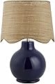 BoutiqueRugs Pojezerje Bohemian Ceramic Table Lamp for Bedroom, Bedside Nightstand - Decorative Boho Tabletop Lamp for Living Room - Rattan Shade - Navy, Dark Blue, Beige