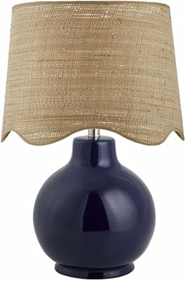 BoutiqueRugs Pojezerje Bohemian Ceramic Table Lamp for Bedroom, Bedside Nightstand - Decorative Boho Tabletop Lamp for Living Room - Rattan Shade - Navy, Dark Blue, Beige