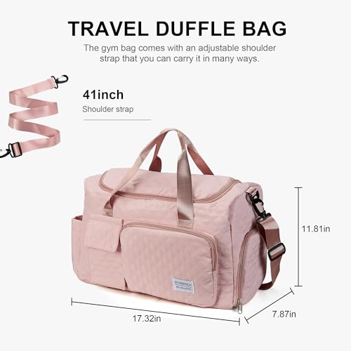 Gym Duffel Bag for Women,Multi-Function Travel Tote with Shoe Compartment,Comfortable Shoulder Strap,Perfect for Gym,Travel & Overnight,Pink Travel Bag2