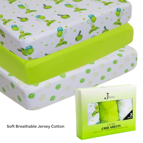Image of 3 Pack Crib Sheets - Ultra Soft Jersey Cotton Baby Crib Sheets, Breathable Fitted Sheets for Standard Crib Mattress (52 inch x 28 inch), Baby Boy Crib Bedding Set - Green Caterpillar