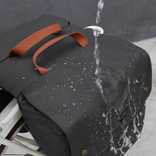Tourbon Double Cycling Bike Bicycle Pannier Bags For Rear Rack (Water-Resistant Canvas, Roll-Up) (Black) #TOP4