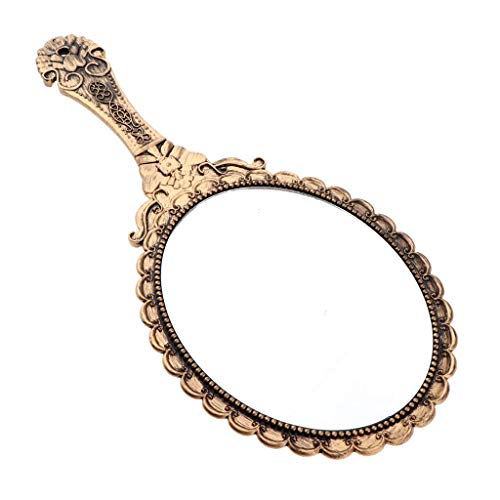 Tenlacum Vintage Compact Decorative Hand Mirror, Hand Held Travel Mirror - 250x115mm (Antique Gold)