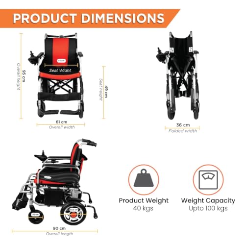Image of Vissco Zip Lite Power Premium Wheelchair with Double Battery, 20Km Per Charge, Durable & Long Lasting, Weight Bearing Capacity 100kg