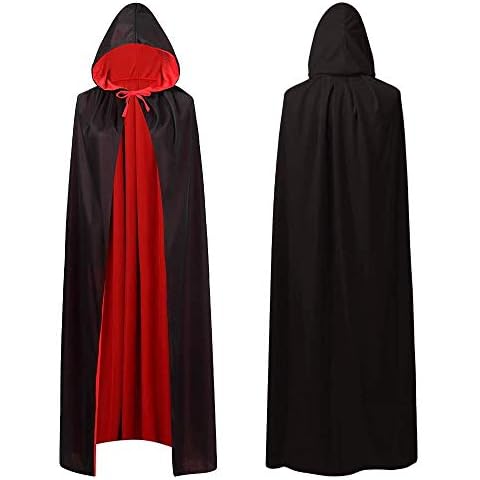 Lazz1on Halloween Cape with Hood Men Women Long Hooded Cape Carnival Cape Adult Costume, red, Large Cover