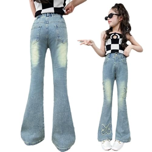 Teen Girls Jeans Colorblock Bell Bottom High Waist Stretch Tween Denim Pants Slim Fit Casual Trousers with Pocket 4-14Y