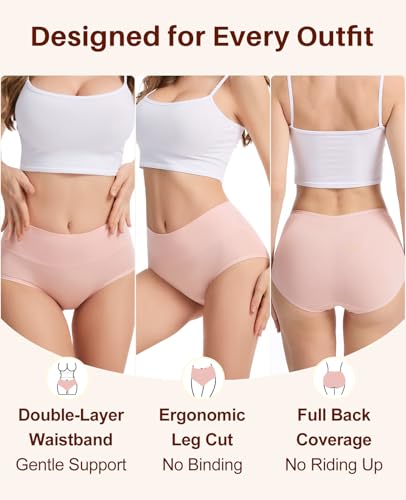 Image of Sunm Boutique Combed Cotton Underwear for Women, High Waisted Soft Briefs | Full Coverage Breathable Stretch Comfy Ladies Panties for Sensitive Skin Postpartum Yoga Work Everyday Wear