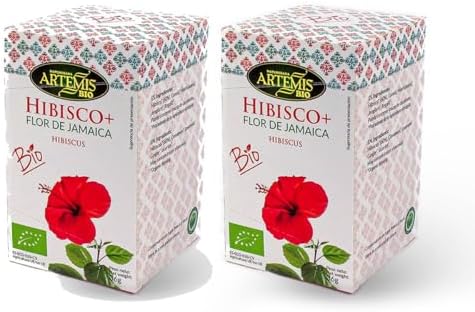 Pack 2 x Hibisco Plus Flor de Jamaica Artemis Bio 20 filtros (40 bolsitas) | Infusión ecológica de hibisco | Sabor refrescante, sin cafeína, ideal fría o caliente después de las comidas