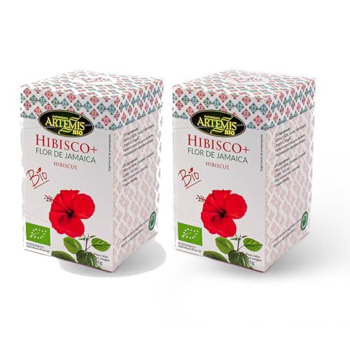Pack 2 x Hibisco Plus Flor de Jamaica Artemis Bio 20 filtros (40 bolsitas) | Infusión ecológica de hibisco | Sabor refrescante, sin cafeína, ideal fría o caliente después de las comidas