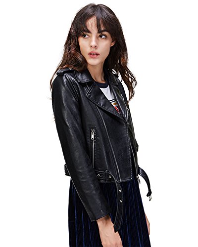 LY VAREY LIN Women's Faux Leather Motorcycle Jacket PU Slim Short Biker Coat3