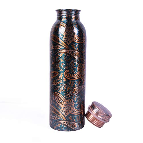 Image of JAIPUR ACE Hammered Pure Copper Water Bottle with Glass Set | 100% Copper Bottle Set | Leak Proof, Ayurvedic Health Benefits, Premium Design Gift Set for Home, Office, Gifting (Jaipuri Print)