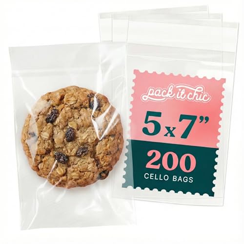 5 X 7 Self Sealing Cellophane Bags (200 Pack) - Clear Cookie Bags With Seal for Baked Goods Packaging Cookie Wrappers Bakery Packaging Bake Sale Candy Treats Goodies Gifts Party Favors