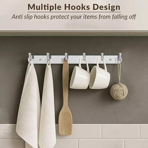 Image of Plantex Wall Hooks for Hanging Cloth /Stainless Steel Towel Hangers /Bathroom Robe Hooks /Door Hangers /Wall Hook Rack /Hook Rail for Hanging Keys - 6 Hooks (Pack of 1, Chrome)