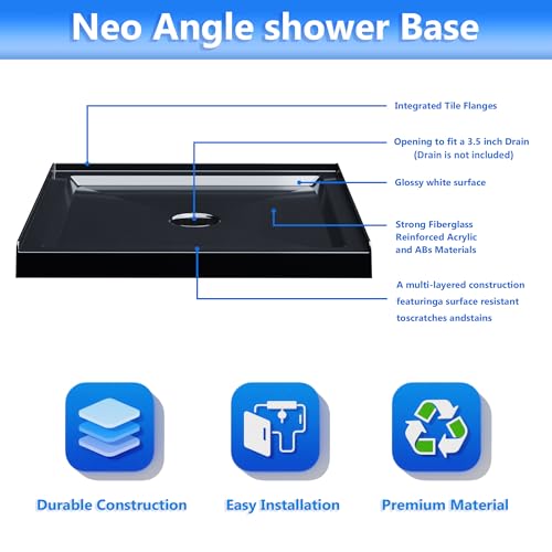 Image of Casaphoria 36 inch x 36 inch Shower Base Pan with 3.5 inch Center Drain Hole,Shower Pan Five-Layer Acrylic + ABS Processing, Non-Slip Shower Enclosure Base for Bathroom, Single Threshold Black