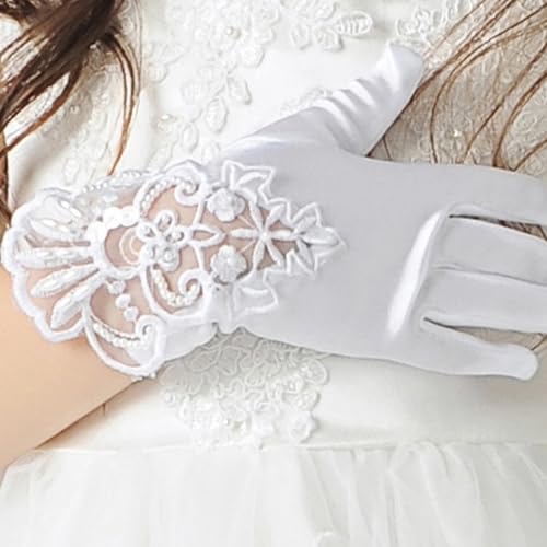 Wedding Flower Girls Gloves Bridesmaid Child Short Satin Gloves Fancy Costume Princess Gloves2