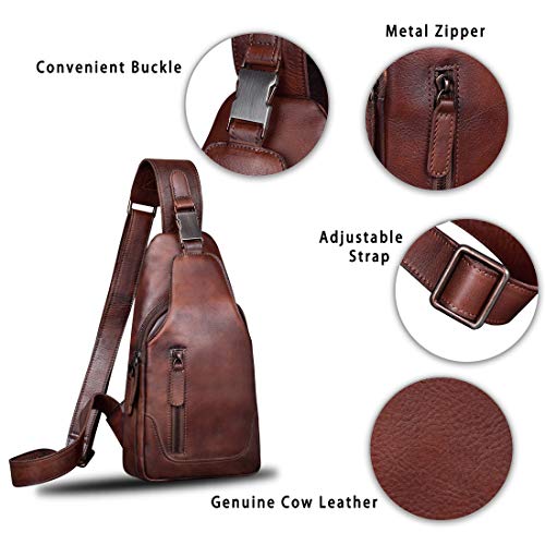 Genuine Leather Sling Bag For Men Chest Shoulder Crossbody Hiking Backpack Vintage Handmade Daypack (Coffee) #TOP5