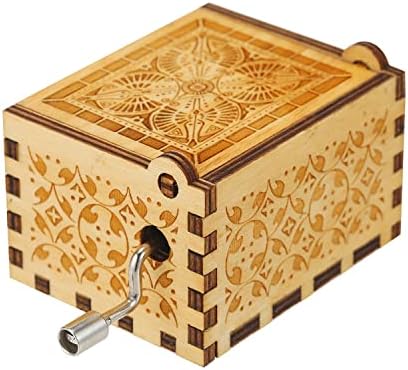Wood Music Box Mini Hand Crank Music Boxes, Manual Wooden Engraved Vintage Music Box for Kids Birthday, Christmas, Home Decoration Crafts