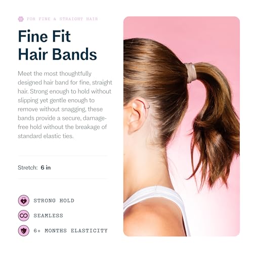 Image of Gimme Beauty Fine Hair Elastic Bands - Slim-Fit Elastic Ties for Fine, Brittle, or Bleached Hair - No-Dent, Gentle-Grip Ponytail Holders for All-Day Comfort - 12 Pack, Brown /Tan