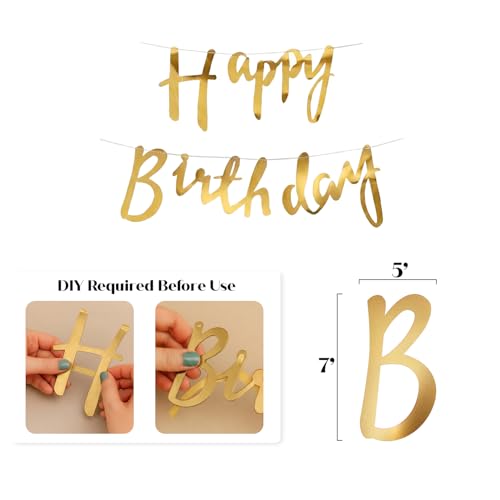 Image of Just Party Birthday Decoration Kit, Gold & White - Pack of 58 | Super Shinny Balloons for Birthday Decoration | Birthday Balloons for Kids & Adults | Happy Birthday Cursive Bunting | Confetti Balloons