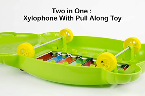 Image of Xylophone Pull Along Frog Shape 2 in 1 Musical Toy for Kids and Toddlers (Colour May Vary)