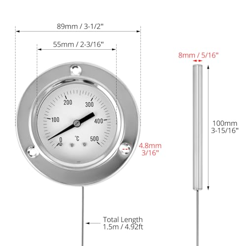 Miniatura 6 de Qwork Termómetro Para Horno Termómetro Para Parrilla Con Sondas Flexibles De Acero Inoxidable De 150 Cm, Resistente Al Calor Hasta 500 C Para Cocina Y Barbacoa