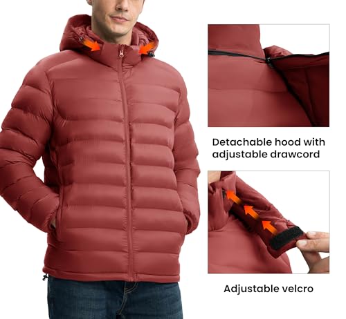 Image of Gopune Men's Lightweight Puffer Jacket Detachable Hooded Water Resistant Puffy Winter Down Jackets for Snow Ski Travel