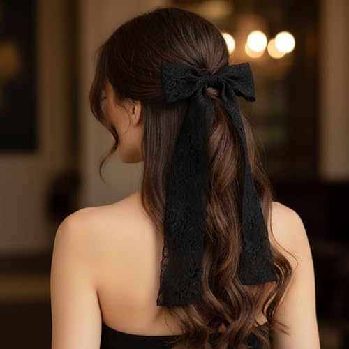 VGOODALL 3 Inch Black Lace Ribbon, 10 Yards Wide Lace Trim for Sewing Elastic Floral by Roll for Bridal Wedding Decoration DIY Sewing Craft Gift Wrapping Supply