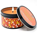 Candy Corn - Halloween Candles - Container Candle, 6 oz - Made with Beeswax, Coconut and Soy - Black Tin Candle - Handmade in The USA - Candeo Candle
