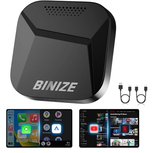 Binize Carplay Ai Box Android 13 Compatible with Wireless Carplay Wireless Android Auto AI Box Carplay Streaming Video Apps 4+64G Only Support Cars with OEM Wired CarPlay/Android Auto