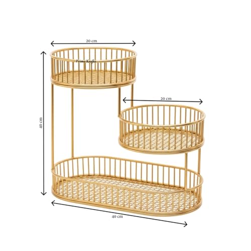 Image of 3 Tier Metal Wire Fruit Basket Bowl for Kitchen | Countertop Kitchen Storage Basket for Fruits, Vegetables and Snacks - Gold
