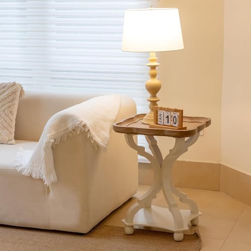 COZAYH Square End Table with Rustic Wood Tray Top and White Curved Legs, 19"x19"x25" – French Country Accent for Bedroom, Living Room, Dining or Entryway – Farmhouse-Style Furniture Piece - Image 2