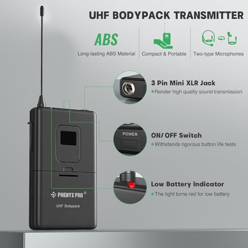 Image of Phenyx Pro PTU-5000 561.6MHz Wireless BodyPack Transmitter, 260ft Operation Coverage