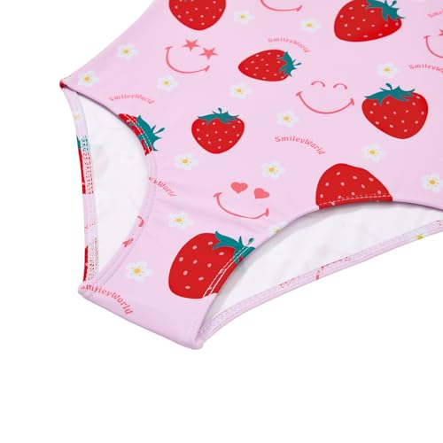 Image of Zando Girls Bathing Suit Size 8-10 - Cute Strawberry Smiley Face Bathing Suit, One Piece Kids Swimsuit with Adjustable Straps, Girls Swimsuit Size 10 for Summer Beach Vacation Swimming Course Wear