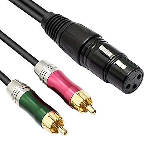 GELRHONR Cable de audio XLR a 2 RCA Y, no balanceado de 3 pines XLR hembra a doble RCA macho Cable de cable conector chapado en oro para micrófono de altavoz, 0,3 m