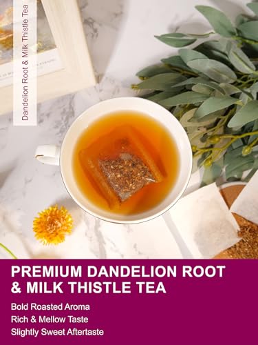 Image of TeeLux Roasted Dandelion Root Tea with Milk Thistle, Caffeine Free, 100 ct | Roasted Dandelion & Milk Thistle Herbal Tea Bags, Smooth & Mellow Taste, Rich Roasted Aroma, Gluten Free, Hot or Iced