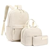 Corduroy School Backpack for Girls, Kids Teens School Bags Bookbags Set with Lunch Box Pencil Case (Beige)