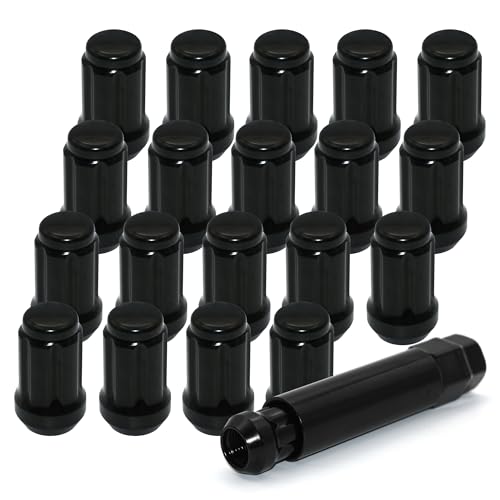 Image of 20 PCS M12x1.5 Black Lug Nuts, 1.35 inch Tall Hex Trailer Lug Nuts, 60 Degree Conical Cone Seat with Socket Key, Wheel Lugnuts Compatible with Ford Fusion 2006-2019, Ford Focus 2000-2019