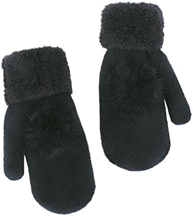 Winter Gloves Women Winter Faux Fur ball Knitted Gloves for Women Girls VIAME STUDIO