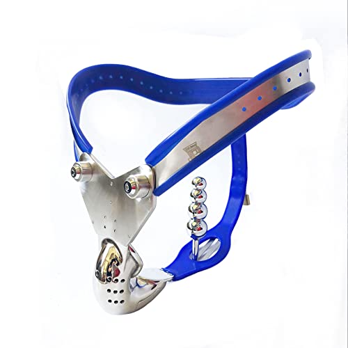 貞操帯 男性の貞操帯 ステンレス 男性用 tメンズ 貞操ロック 貞操具 ケージ 肛門プラグ 貞操デバイス 鍵付き 拘束具 金属ペニスケージ ペニス拘束 貞操ケージ SM夫婦奴隷 大人のおもちゃ (ブルー,ウエスト:90cm-100cm) - 画像2