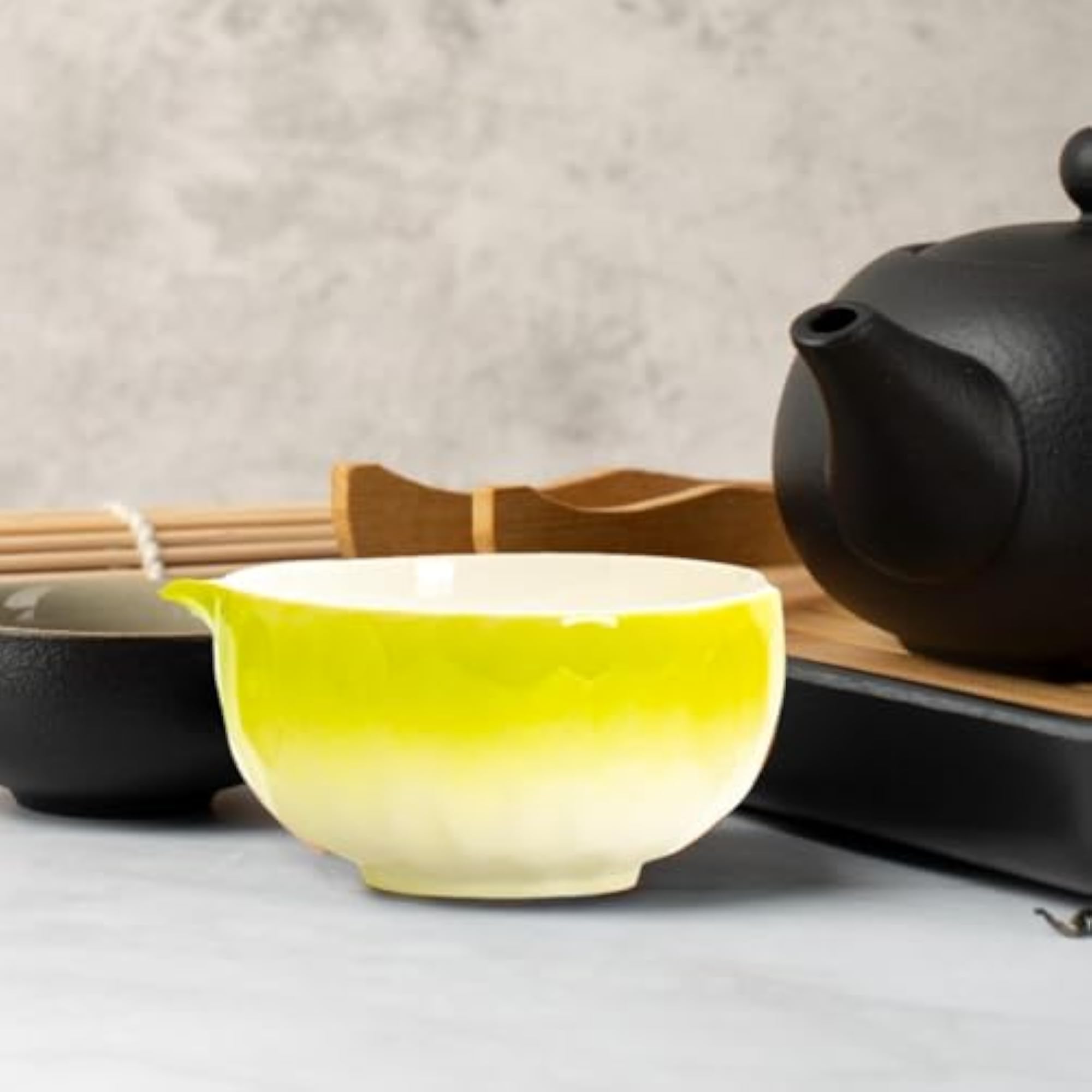 Handcrafted Matcha Bowl with Spout, Yellow Tea Bowl