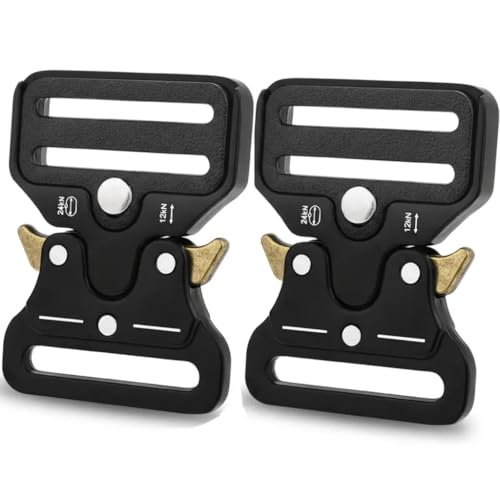 Hebilla Táctica Militar de Metal Tipo Cobra – Cierre Rápido de Doble Liberación Negro para Cinturón, Aleación de Zinc Resistente, Airsoft, Senderismo y Camping (2, 40 mm (ancho))