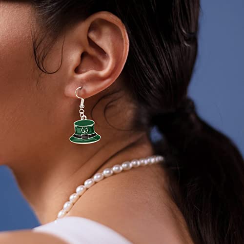 NOLITOY 2 Pares St Patricks Dia Brincos Esmalte Folha Verde Chapéu Shamrock Dangle Brincos para St P