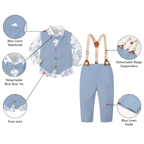 Image of SANGTREE Boys Suit Cotton Linen Formal Set Baby Boy Dress Clothes Gentleman Wedding Ring Bearer Outfits, 3 Months - 9 Years