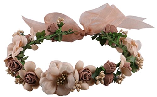 Love Sweety Rose Flower Crown Wreath Wedding Headband Wrist Band Set (Coffee) - Thumbnail 2
